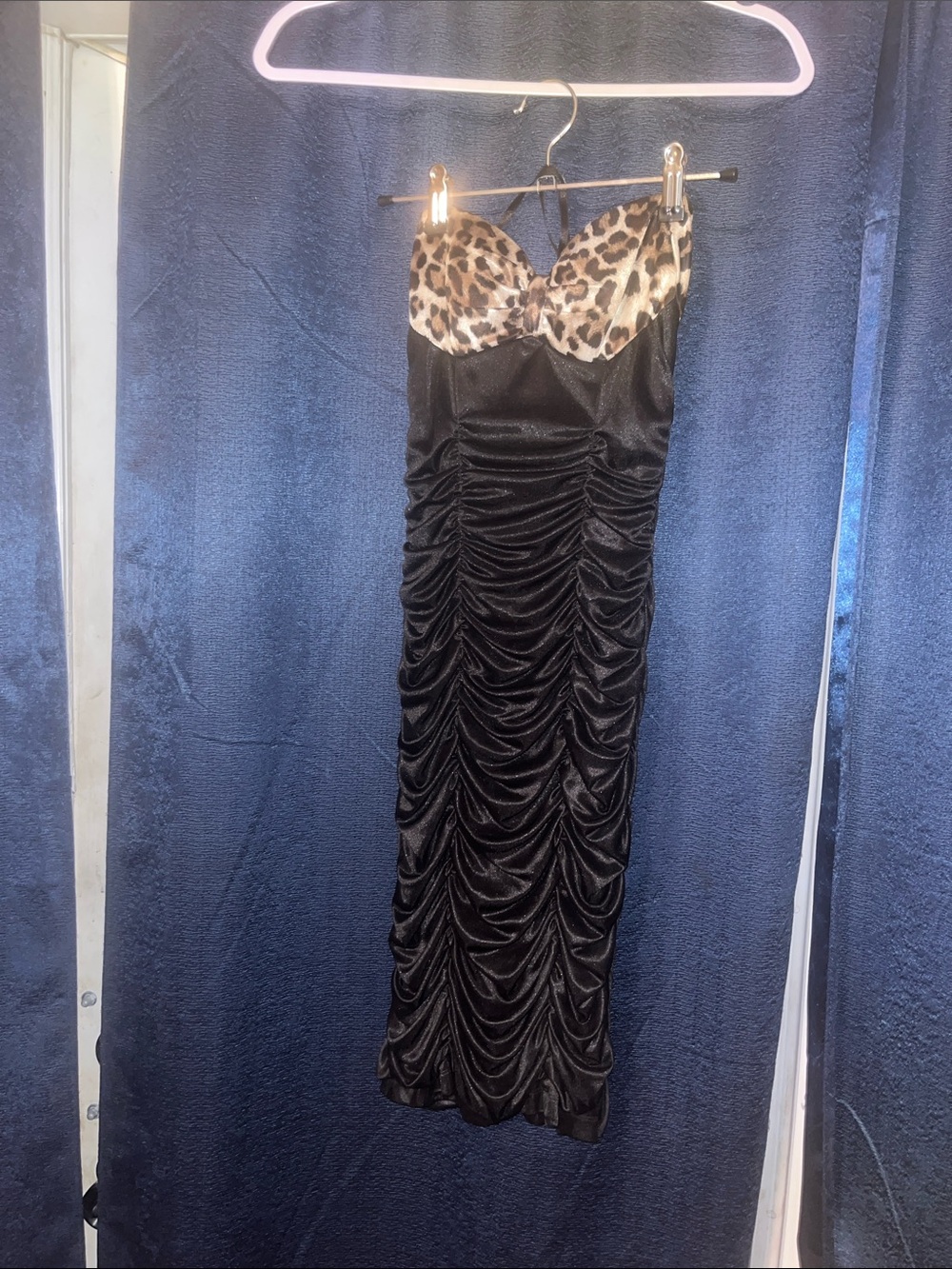 Alyn Paige Black Strapless Dress with Leopard Bust Detail